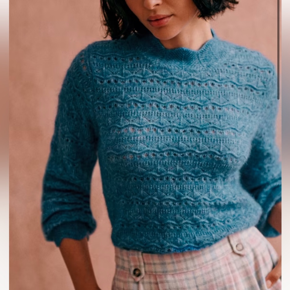 NWT Sezane Lya Blue Knit Sweater SzSmall